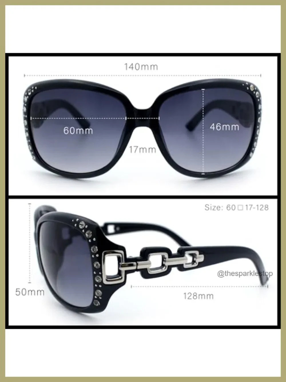 Oversized Rhinestone Encrusted Chain Arm Fashion Sunglasses UV400